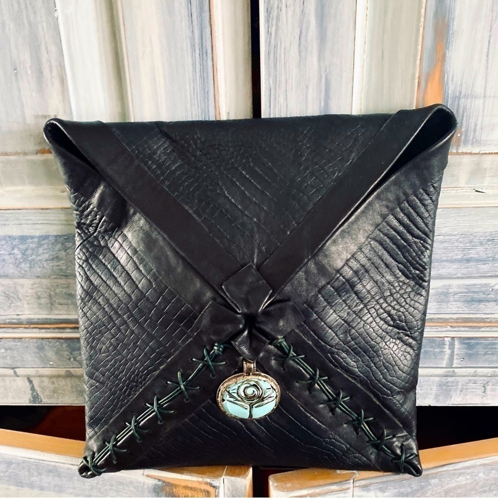 Gracy & Al Black Leather Envelope Clutch